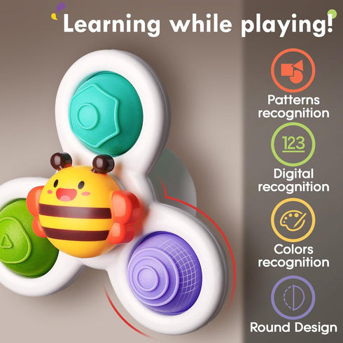 ALASOU 3PCS Pop Suction Cup Spinner Toys for 1 Year Old, Novelty Spinning Tops Toddler Toys, Sensory Bath Toy