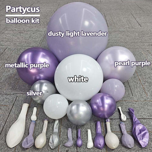 Pastel Purple White Balloon Arch Double Stuffed, Light Lavender Pearl Balloon Garland Kit with Metallic Lilac Silver