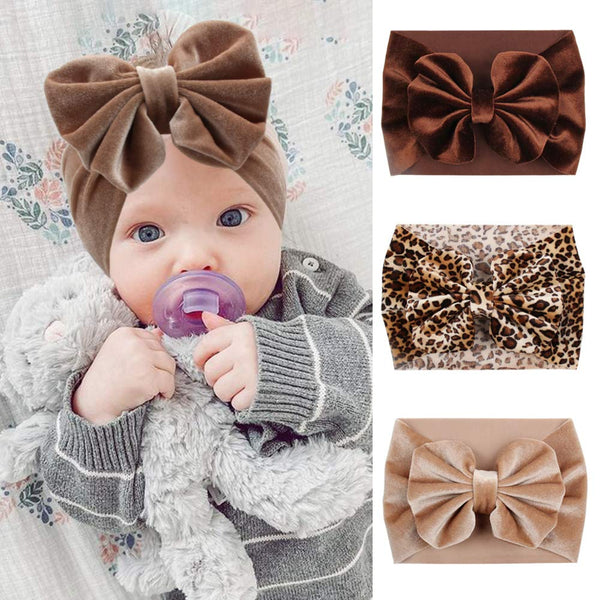 YanJie Hairband - Soft Velvet Baby Headbands with Big Bows in Leopard Color for Baby Girls from Newborn to Toddler