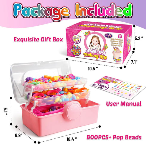 FUNZBO 800+ Pop Beads - Snap Bead Kits for Toddlers, Jewelry Making Kit for Girls, Arts and Crafts for Kids