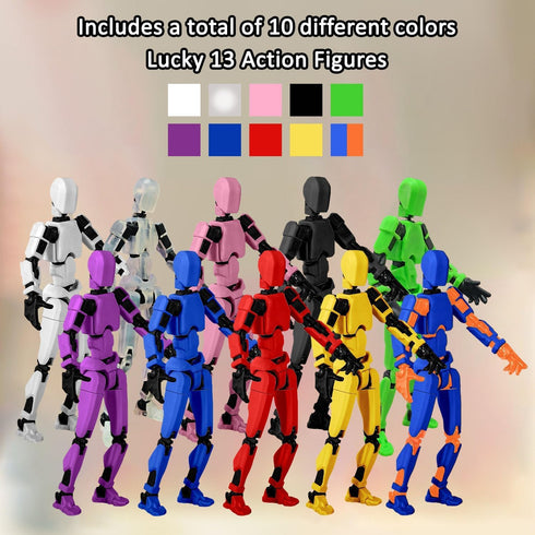 BVVLI T13 Set, 10PCS 3D 13 Dummy 13 Action Figure Robot Printed Toys Lucky Titan Action Figure with Multiple