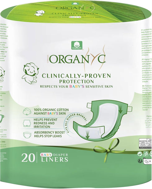 Organyc 100% Certified Organic Cotton Baby Diaper Liner for Sensitive Skin, Fits