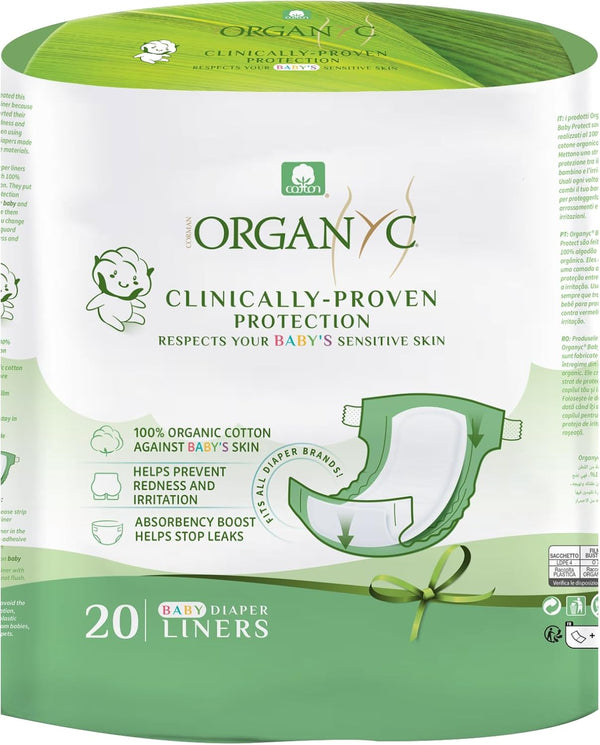 Organyc 100% Certified Organic Cotton Baby Diaper Liner for Sensitive Skin, Fits