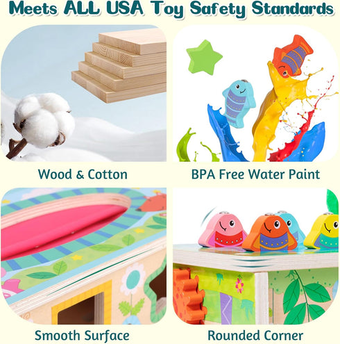 6-in-1 6+ 12-18 1 1-3, 1st Ancaixin Montessori Tissue Box Toy for Months Baby, Wooden Activity Cube, Puzzles Months