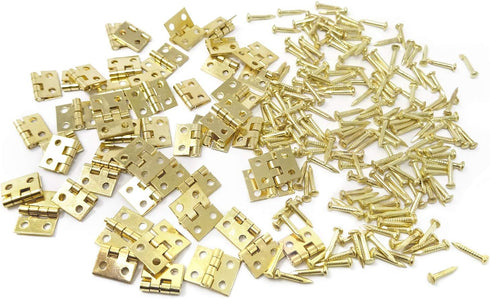 Honbay 50PCS Miniature Dollhouse Hinges, Tiny Hardware Accessories with 200PCS Screws (Gold)