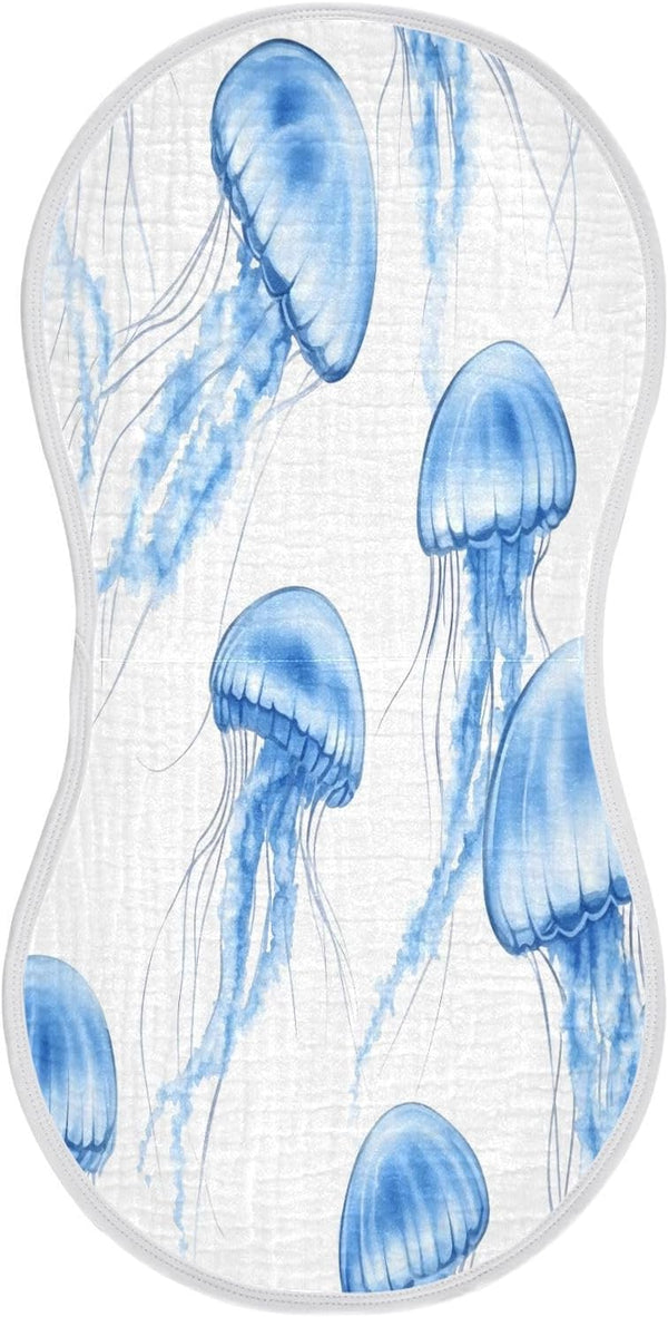 YETTASBIN Blue Jellyfish Muslin Baby Burp Cloth, Super Soft Absorbent Cotton Burp Rag