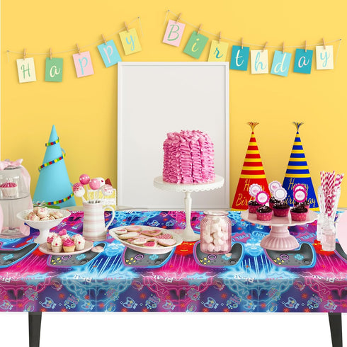 3pcs Video Game Tablecloth, Game Theme Birthday Decorations, Rectangular Plastic Table Covers for Kids