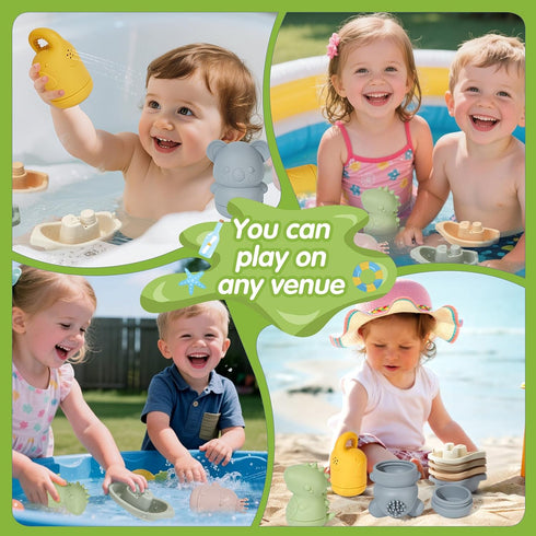 9PCS 6-12 1-3 Baby Bath Toys Mold Free Bath Toys for Babies Months Bathtub Water Toys with Easy Clean Silicone Bath Toy