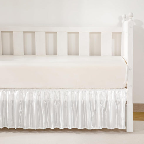 52" 28" 14" White Satin Crib Bed Skirt, x with Drop Silky Soft Baby Crib Skirt for Baby Girls or Boys, Fit for Standard