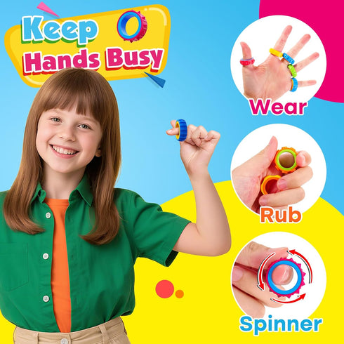 24 Pack Fidget Toys Kids Sensory Rings: Texture Finger Spinner- Quiet Fidgets for Classroom Prizes - Sensory Toys