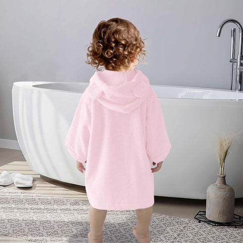 100% 0-24Months VOOVA & MOVAS Pink Toddler Hooded Towel with Bear Ear | Cotton, Ultra-Soft & Absorbent Baby Bath Robe |