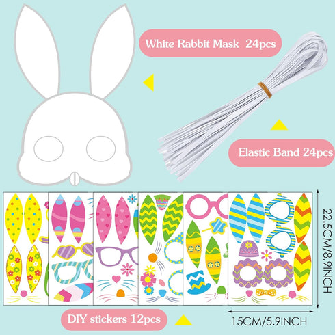 24 Packs Easter Bunny Mask Craft Kits for Kids Easter Crafts and Activities for Pretend Play Bunny Mask Bunny Stickers