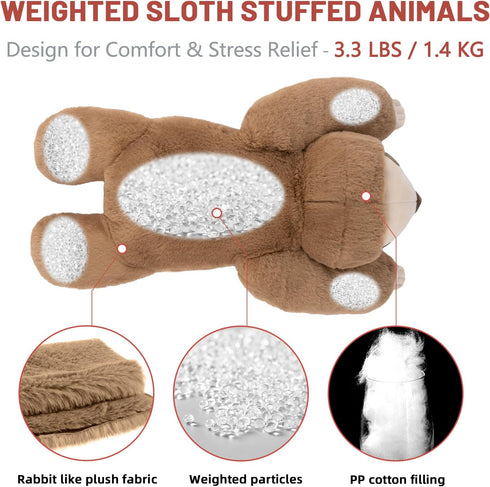 Niuniu Daddy Weighted Sloth Stuffed Animal, 3.3lb Large Plush Pillow for Kids Adults, 20in Cute Weighted Sloth Toy