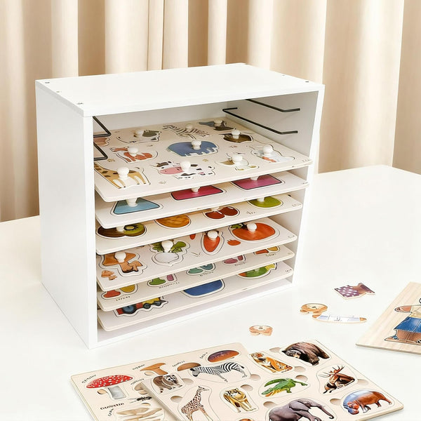 Wooden Puzzle Racks:10-Tier Puzzle Storage for Wooden Puzzles, Craft Collection Display Case,