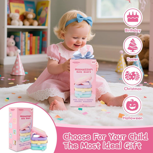 GRESEESM 1 1-3, 1st Montessori Toys for Year Old Girls Gifts, Toddler Busy Board, Baby Learning Travel Sensory Toys