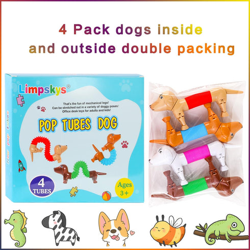 Dog Pop Tubes - Fidget Toys for Kids, Sensory Tubes, Animal Pop Tubes, Small Toys for Kids 5-7