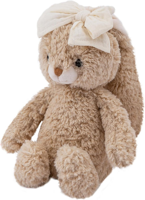 8'' Bunny Stuffed Animal Soft Rabbit Cuddly Toy Long - Eared Brown Plush Bunny with Cream Bow Plush Toys for Babies