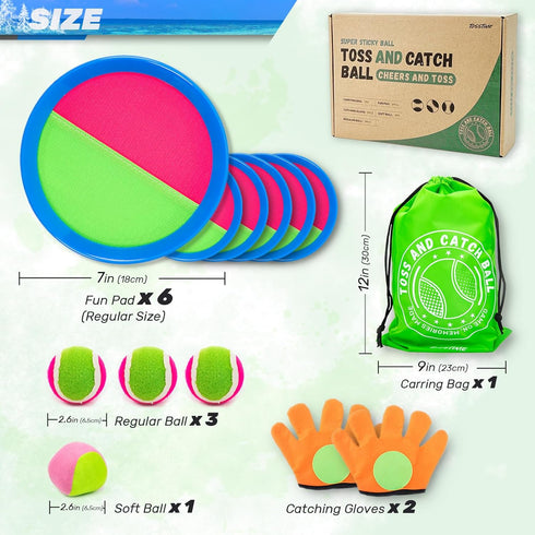 Toss and Catch Ball Set - Outdoor Games, Beach Games, Lawn Games, Gifts for Kids/Adults/Family (6 Paddles, 4 Balls)