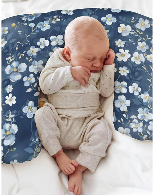Summer Wonderful Flowers Baby Nursing Pillow Covers for Boy Girl Vintage Blue Floral Nursing Pillow Slipcovers
