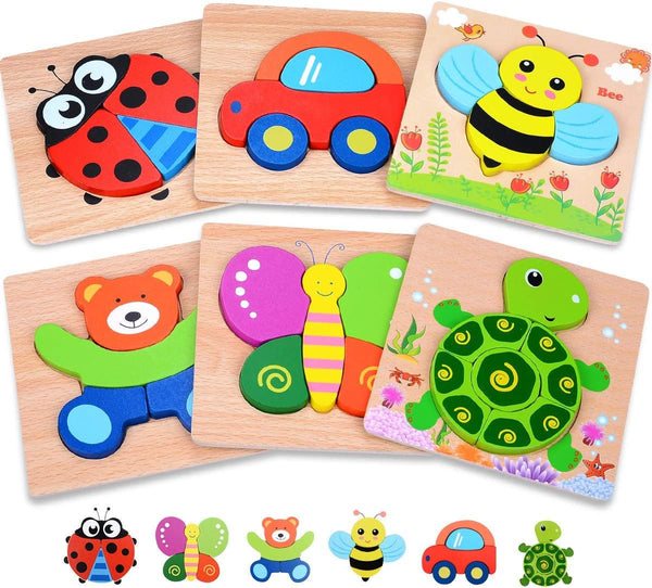Magifire Wooden Puzzles for Toddlers 1-3, Set of 6 Montessori Toys, Safe for Kids with Storage Bag and Giftable Box