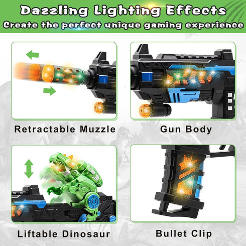 DaoDaoZhu 3 4 5 6 7 Dinosaur Light Up Toy Gun with Sound Effects, Noise-Making Gun Toys for Kids Indoor/Outdoor Play