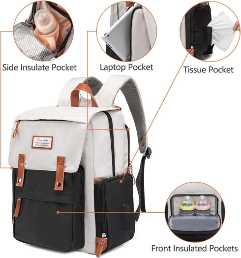 Generic Backpack Diaper Bag Large Diaper Bag with Changing Pad Insulated Bottle Pocket Waterproof Travel Bag Black