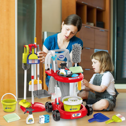 Kids Cleaning Set for Toddlers - Pretend Play Housekeeping Supplies with Real Working Vacuum, Broom, Spray Bottle, Dust