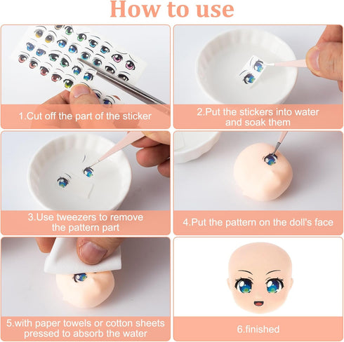 Joez Wonderful 12Pcs Water Eye Stickers for Dolls, Eye Water Decals Cute Cartoon for Doll Clay Accessories