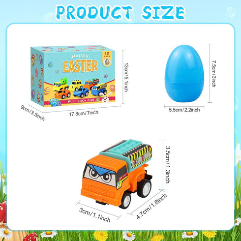 ISTOOLL 12PCS Pre Filled Easter Eggs Car Gifts for Kids with Pull-Back Cars Easter Basket Stuffers Easter Eggs Hunt