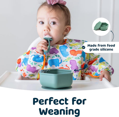 Tiny Twinkle Olive Silicone Suction Bowl with Lid for Baby & Toddler - 100% BPA Free, Microwave Safe Snack Container