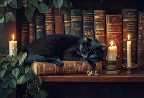 Yuwvewv 500 Piece Wooden Puzzle for Adults Black Cat Sleeping on Bookshelf in