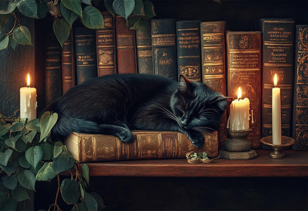 Yuwvewv 500 Piece Wooden Puzzle for Adults Black Cat Sleeping on Bookshelf in