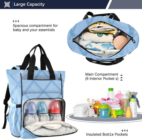 SUABO Backpack Baby Diaper Bag Blue Ice Cream Large Bag Waterproof Travel Diaper Bags for Moms and Dads