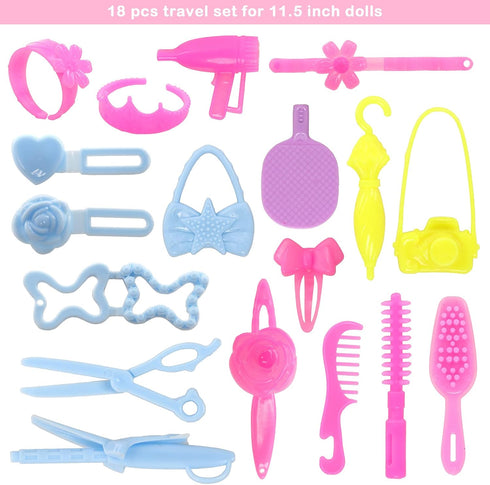BARWA 43 PCS Doll Accessories Travel Toiletries Clip Bag, Crown, Necklace, Comb for 11.5 inch Doll Xmas Gift