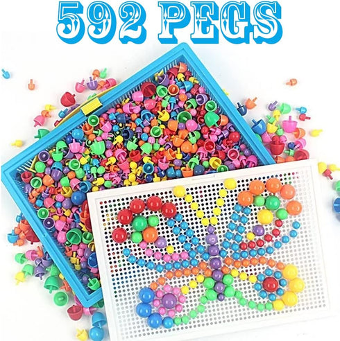 CDDLR 592Pcs Jigsaw Puzzle - Mix Colour Mushroom Nails Pegboard Educational Building Bricks for Kids