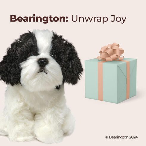 Bearington Collection Shih Tzu Stuffed Animal - 11 in Black & White Plush Puppy, Soft Realistic Washable Dog