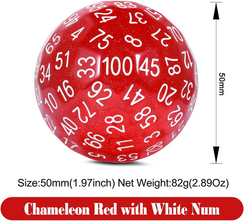 Glitter Red D100 Single 100 Sided Dice with Velvet Pouch (Glitter Red with White Number) by DNDND