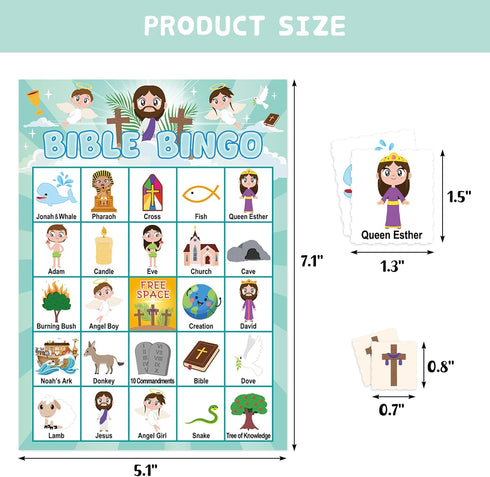 24 WorldBazaar Bible Bingo Game for Kids Players Spring Jesus Christian Bingo Game Cards Vacation Bible Sunday School