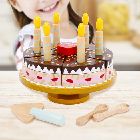 Playset PairPear Birthday Party Cake for Kids,Wooden Toys Play Food