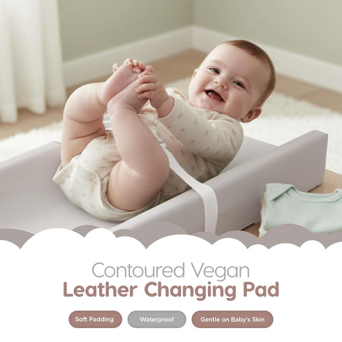 Waterproof Vegan Leather Contoured Baby Changing Pad | Wipe-Clean PU Leather Diaper Change Mat, Soft, Wipeable