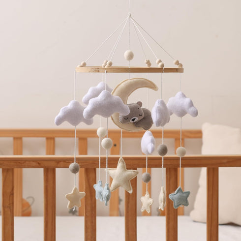 GOODMOM Felt Bear & Moon Crib Mobile Visual Stimulation & Motor Skill Development Toy for Infants, Gentle Rotation