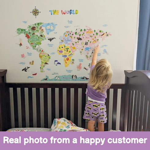 DECOWALL SG2-1615S Animal World Map Kids Wall Decals, Peel and Stick Removable Stickers for Nursery and Bedroom