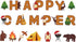 Camping Party Banner, Happy Camper Fun House Banner with Campfire Tent for Birthday Party Decorations