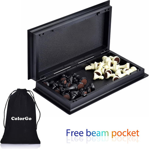 Chess Set with Folding Magnetic Travel Board and 2 Extra Queens for Kids and Adults