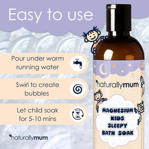 8.8fl oz NaturallyMum Kids Magnesium Sleepy Bath Soak - Bubble Bath - All-Natural & Calming - Suitable for Newborns