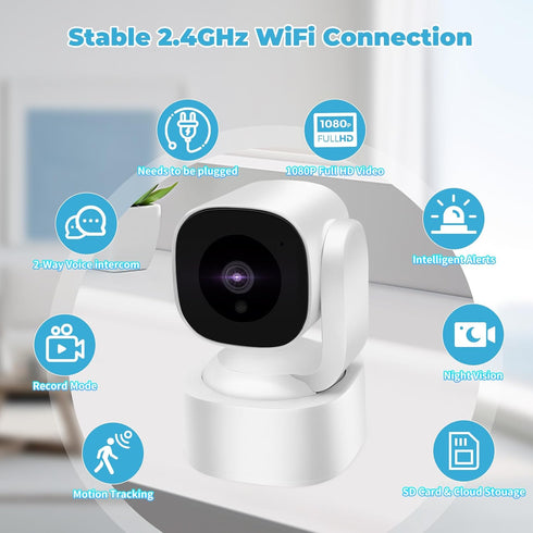 Yuyotrre 3MP 2K Setup, Baby Monitor Wi-Fi Indoor Pan/Tilt Security Camera with Night Vision, Two-Way Audio, Motion