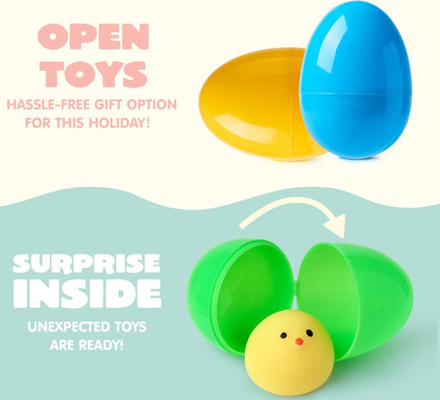 24 JOYIN Pcs Easter Prefilled Eggs with Mochi Squishy Toys, Cute Stress Reliever Squishy Toy for Kids Party Favor
