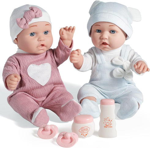 Enjoyin 12'' Twins Baby Doll Playset with Accessories Includes Boy and Girl Dolls,