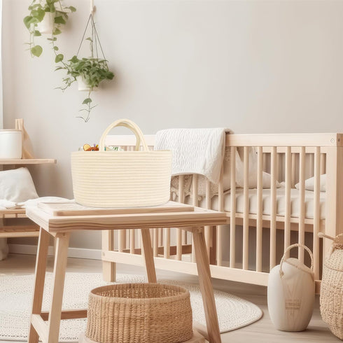 JUNBOLE Diaper Caddy Organizer Cotton Rope Baby Basket Nursery Storage and Portable Tote Bag for Car Ideal Baby Shower