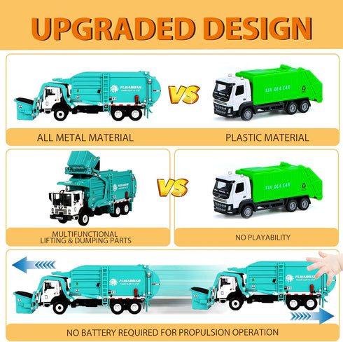 Garbage Truck Toys, Fubarbar 1:43 Bruder Tonka Trash Trucks Model for Boys, Metal Diecast Waste Management Toy (Blue)